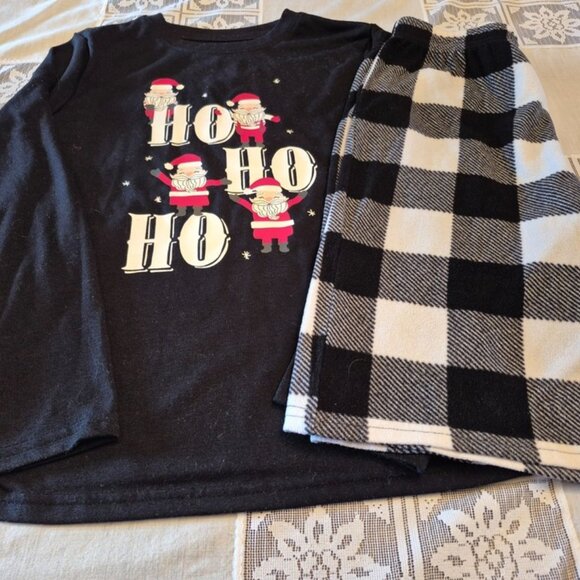 Jammies For Your Families PJ Set Boys Sz 10 Ho Ho Ho Santa Black & White Shorts - Picture 1 of 7
